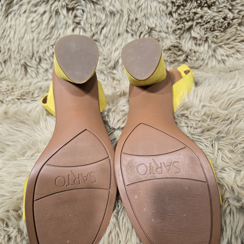 Franco Sarto Yellow Suede Block Heel Sandals - Picture 7 of 7